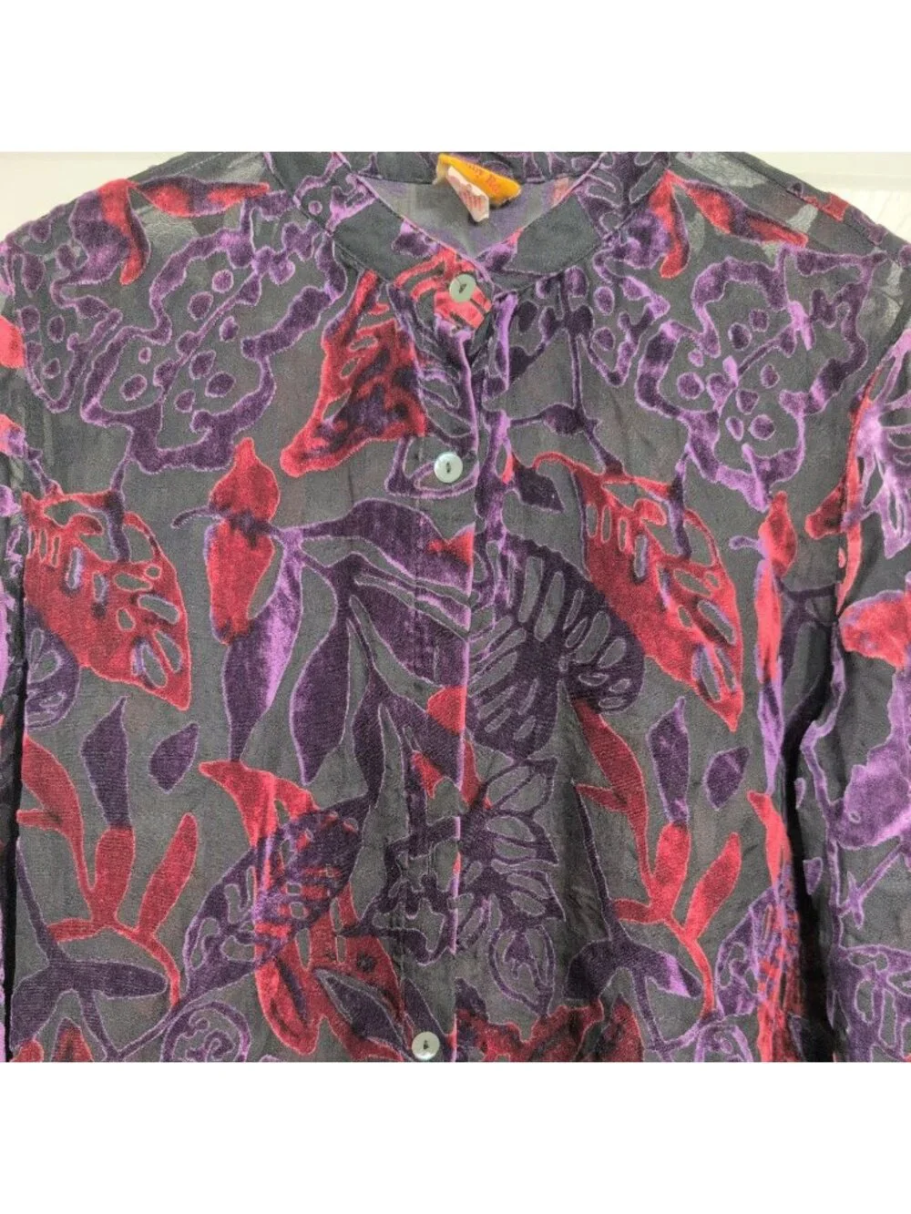 Ruby Rd Burnout Velvet Floral Shirt Womens Size 18 Black Whimsigoth Boho Cottage
